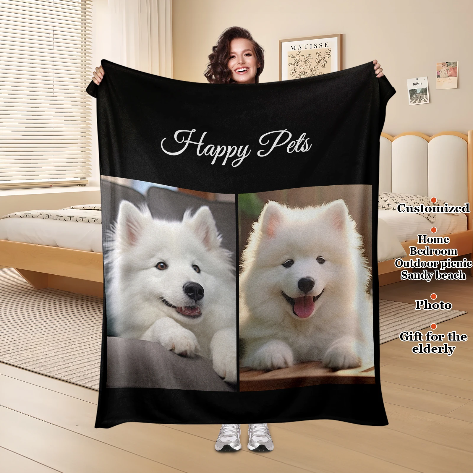 

Soft and Cozy Cute Pet Pattern Customized Blanket For Dog Lovers Friends Family Special Gift Sofa Watching TV Resting Available