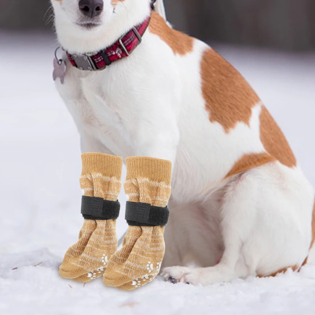 

4 Pcs Socks Pet Dog Paw Protector Grip for Dogs Puppy with Grippers Coffee Paws