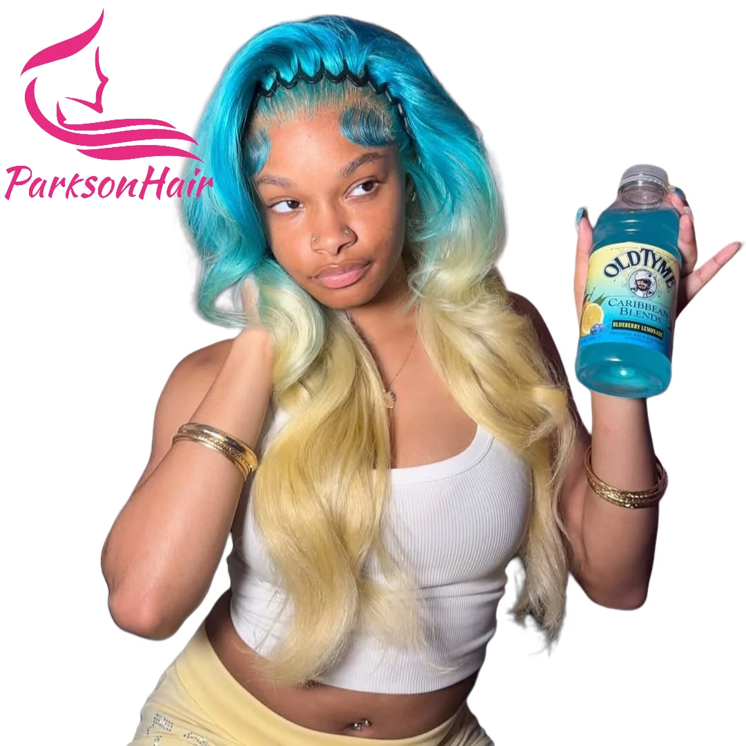 شقراء ملونة باروكة من شعر طبيعي 13x4 13x6 الدانتيل الشفاف الباروكة الأمامية الجسم موجة قبل نتف شاحب الأزرق الدانتيل الجبهة الباروكات للنساء