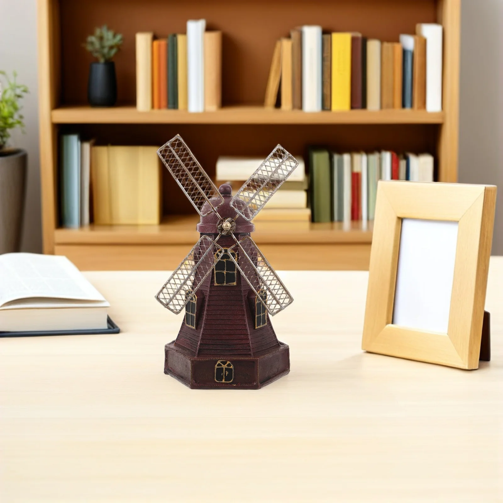 

Rustic Resin Dutch Windmill Statue Vintage Mini Pinwheel Ornament Office Home Desktop Shelf Table Decoration Size 8.2x7.7x5.1