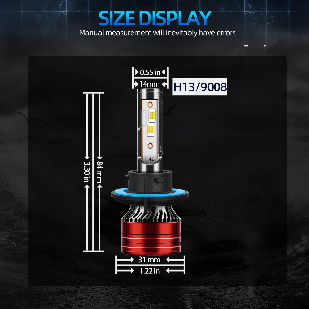 130W 32000LM Canbus LED Headlight Bulbs H13 3570 CSP Turbo Fan Auto Light Bulbs IP68 Waterproof 9008 Headlamps With Internal drive for Vehicle