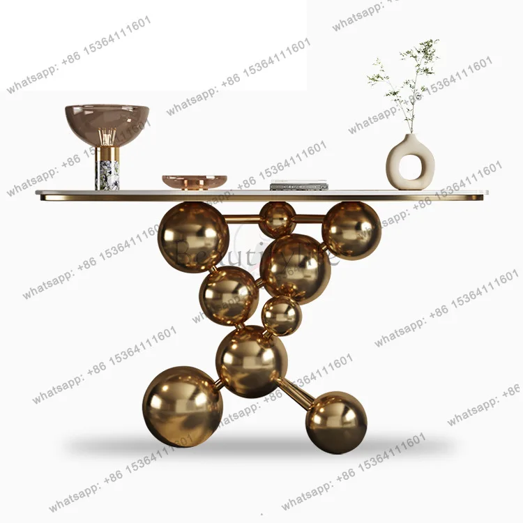 

Creative rock slab entrance table light luxury home end view table stainless steel