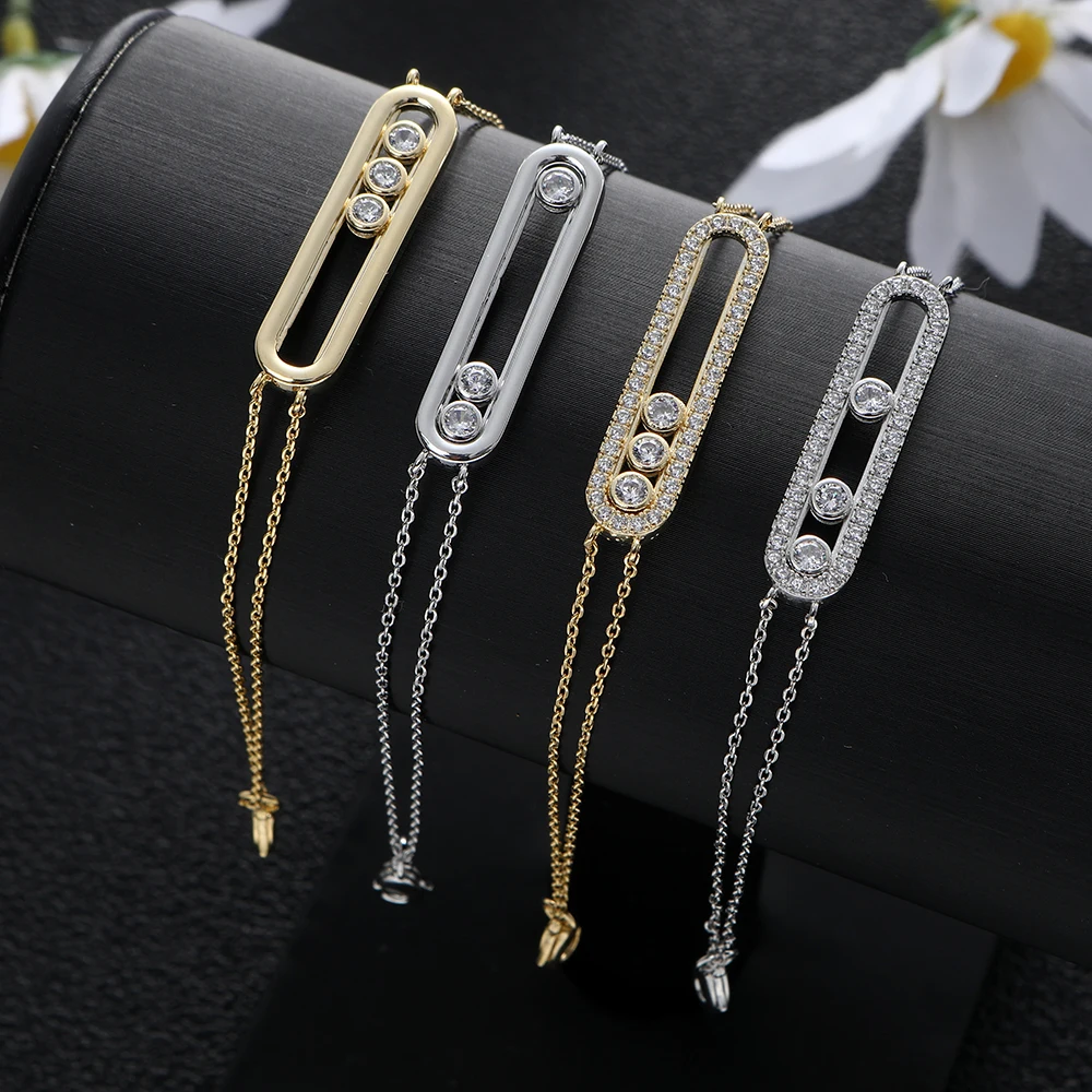 New Smooth Bead Move Charm Bracelet Design Geometric Full Microl Zirconia Wedding Engagement Women Bangle Fashion Jewelry B097