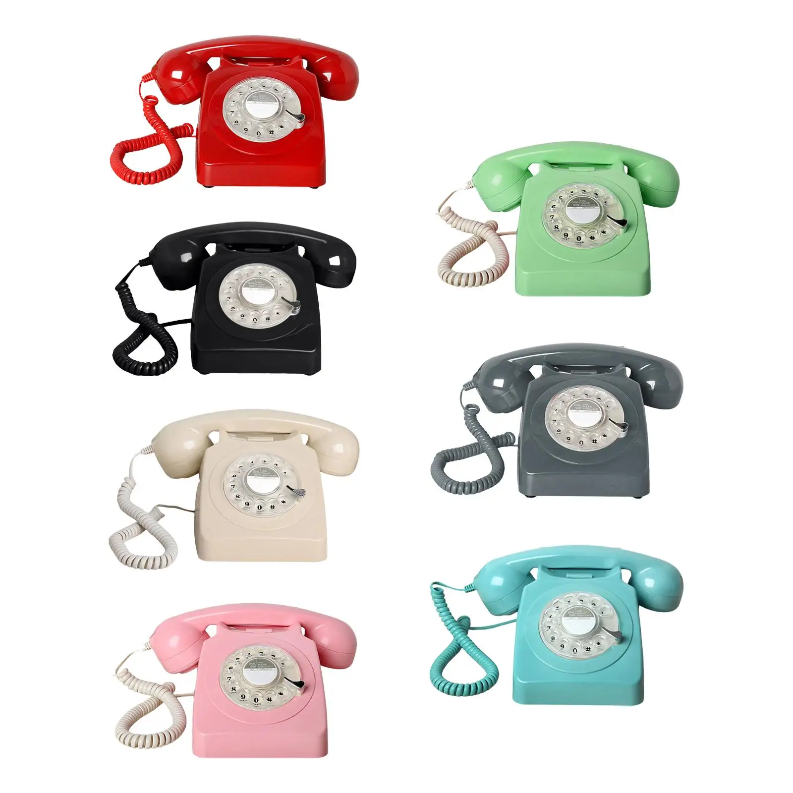 Vintage Style Rotary Phone Corded Phone with Metal Bell Retro Style Landline Phone