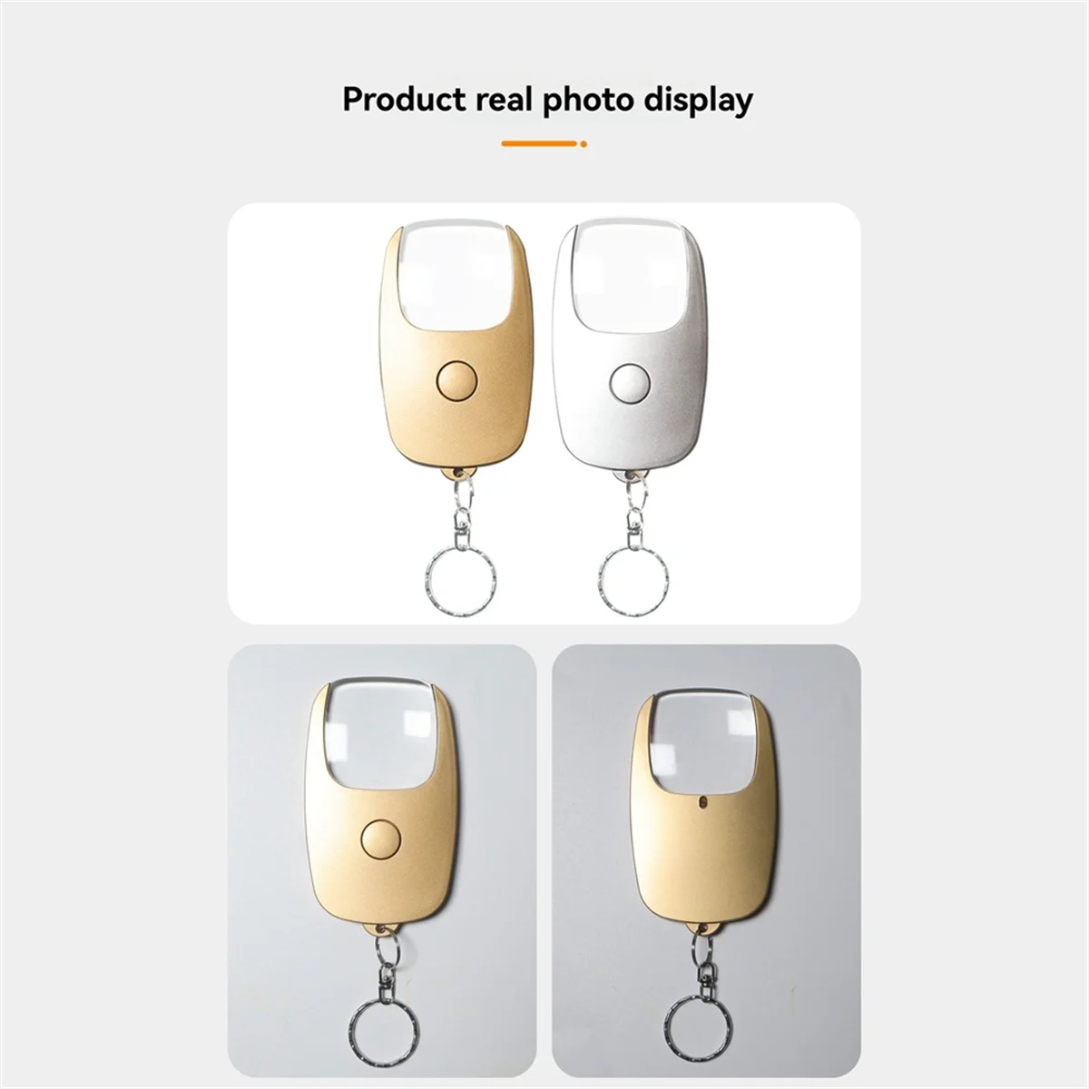 A002 USB Rechargeable Glass Loupe Lens Handheld Keychain Magnifier with LED Light for Book Reading Gold