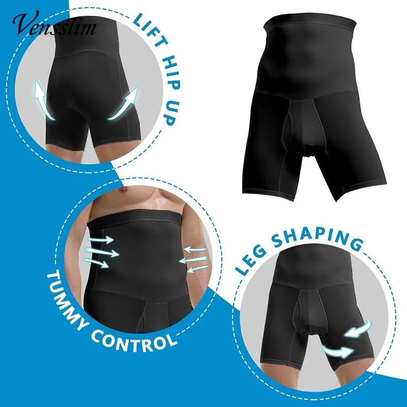 Vensslim Tummy Control Waist Trainer Pant Men Slimming Plus Size Body Shaper Shorts Compression Shapewear Thigh Slimmer Pants