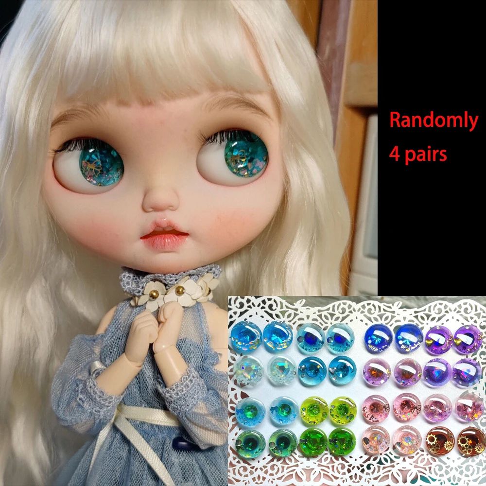 4 pares de chips de ojos finos con patrón de ojo de pupila aleatorios para muñeca Blythe, pieza de ojo brillante, muñeca DIY, ojos coloridos, accesorios de juguete, regalos