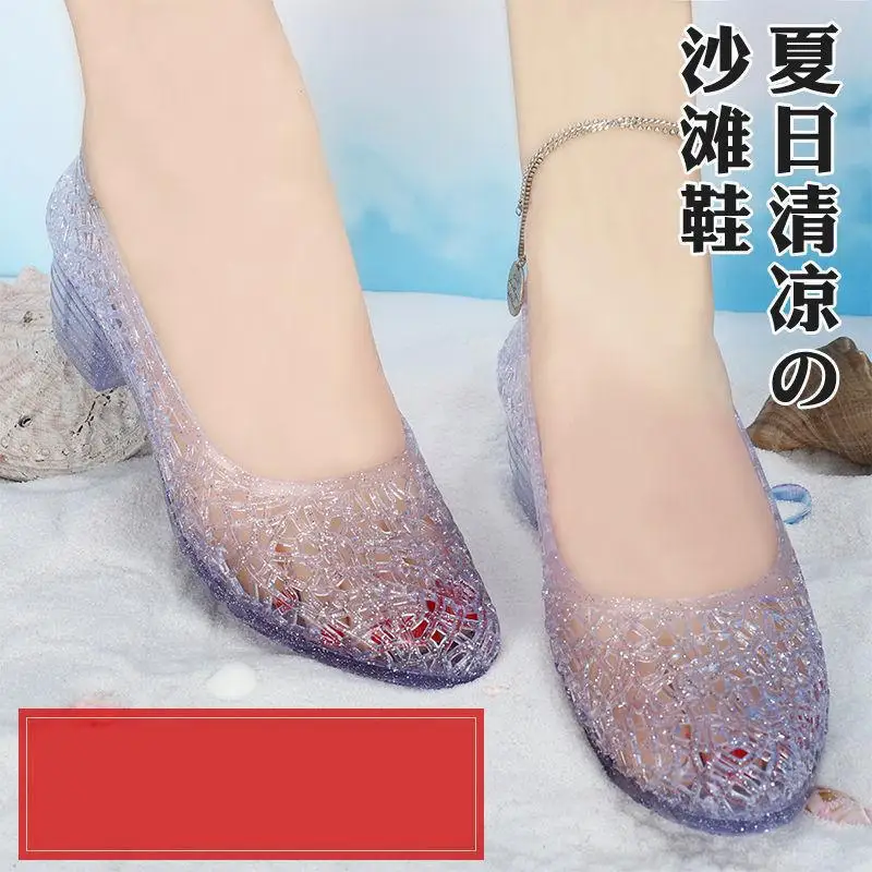 Size 36-41 Womens Sandals Summer Female Mules Clogs Platform Jelly Shoes Mujer High Heels Crystal Slip-On Hollow Zapatillas D10