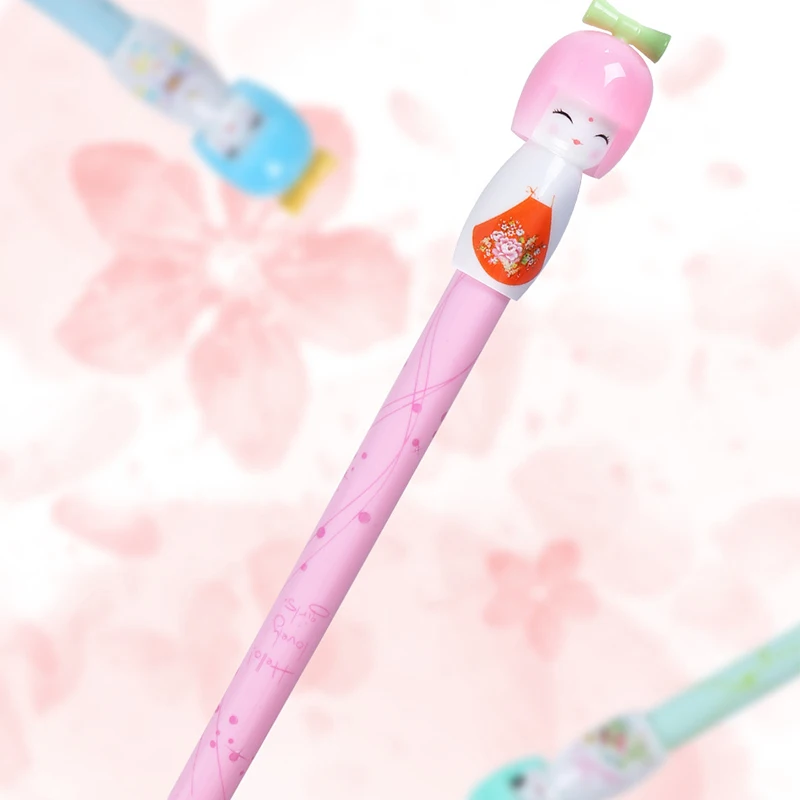 ปากกาหมึกเจลตุ๊กตาญี่ปุ่นสดใสขนาดเล็กการ์ตูนกระดิ่งเด็ก12-120ชิ้นสำหรับเขียนปากกาหมึกม้วนสีดำขนาด0.38มม.