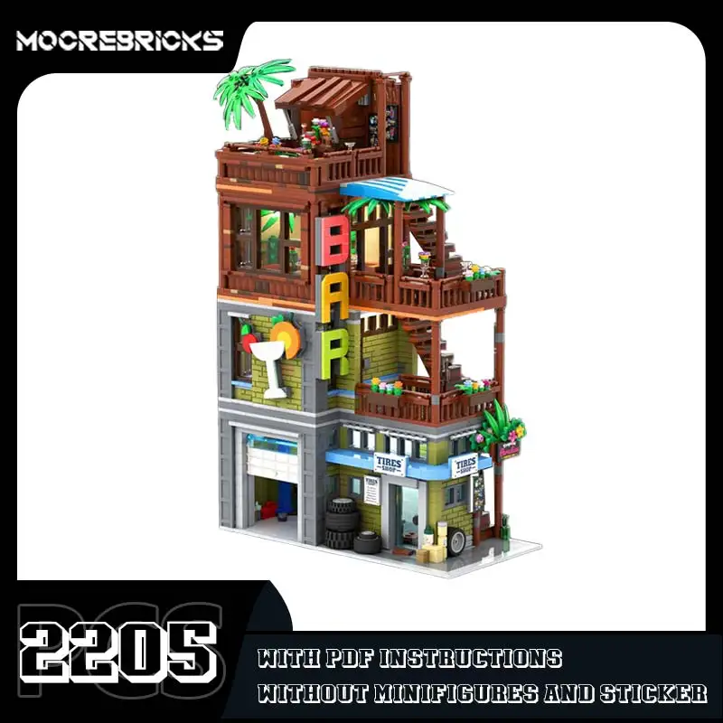 Creative Street View Corner Bar&Tire Shop Building Blocks Hot Landmark Architecture Model Bricks Expert Collection Toy Kids Gift