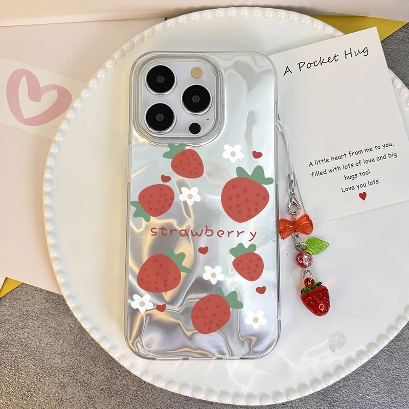 Trendy Bowknot Strawberry Case For OnePlus Nord N300 N200 N30 N20 SE 4G Girl Cherry Floral Gradient Cartoon Pendant Phone Cover