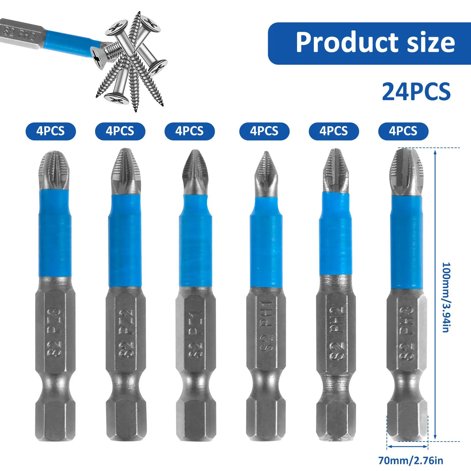 Nuevo 20 piezas puntas de destornillador de cabeza cruzada S2 aleación de acero 1/4 pulgadas vástago hexagonal ranura cruzada juego de puntas de controlador de impacto PH1 PH2 PH3 PZ1 PZ2 PZ3