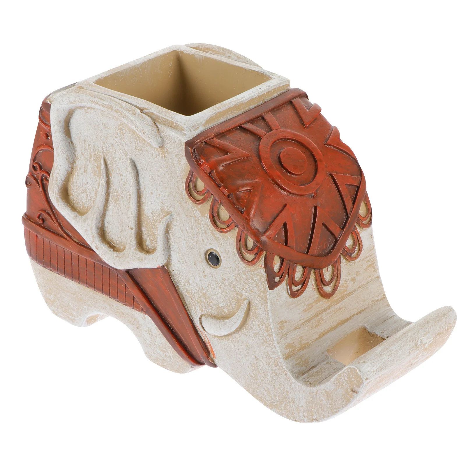 

Elephant Pen Holder Resin Animal Design Desktop Phone Support Lovely Multi-Purpose Storage Organizer Resin Craft Decoration