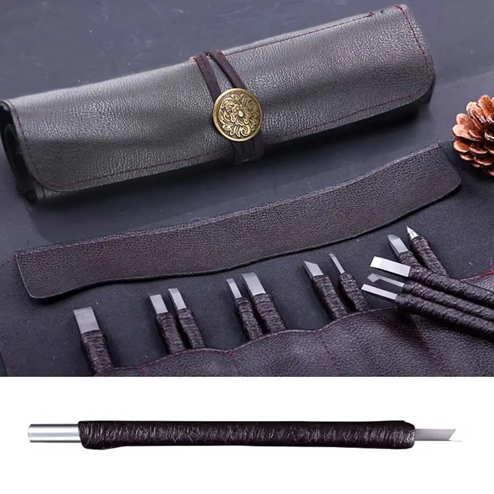 Allsome 10PCS Tungsten Steel Stone Carving Kit Chisels Engraving Hand Tools with Carrying Bag for Woodworking and Stone Carving