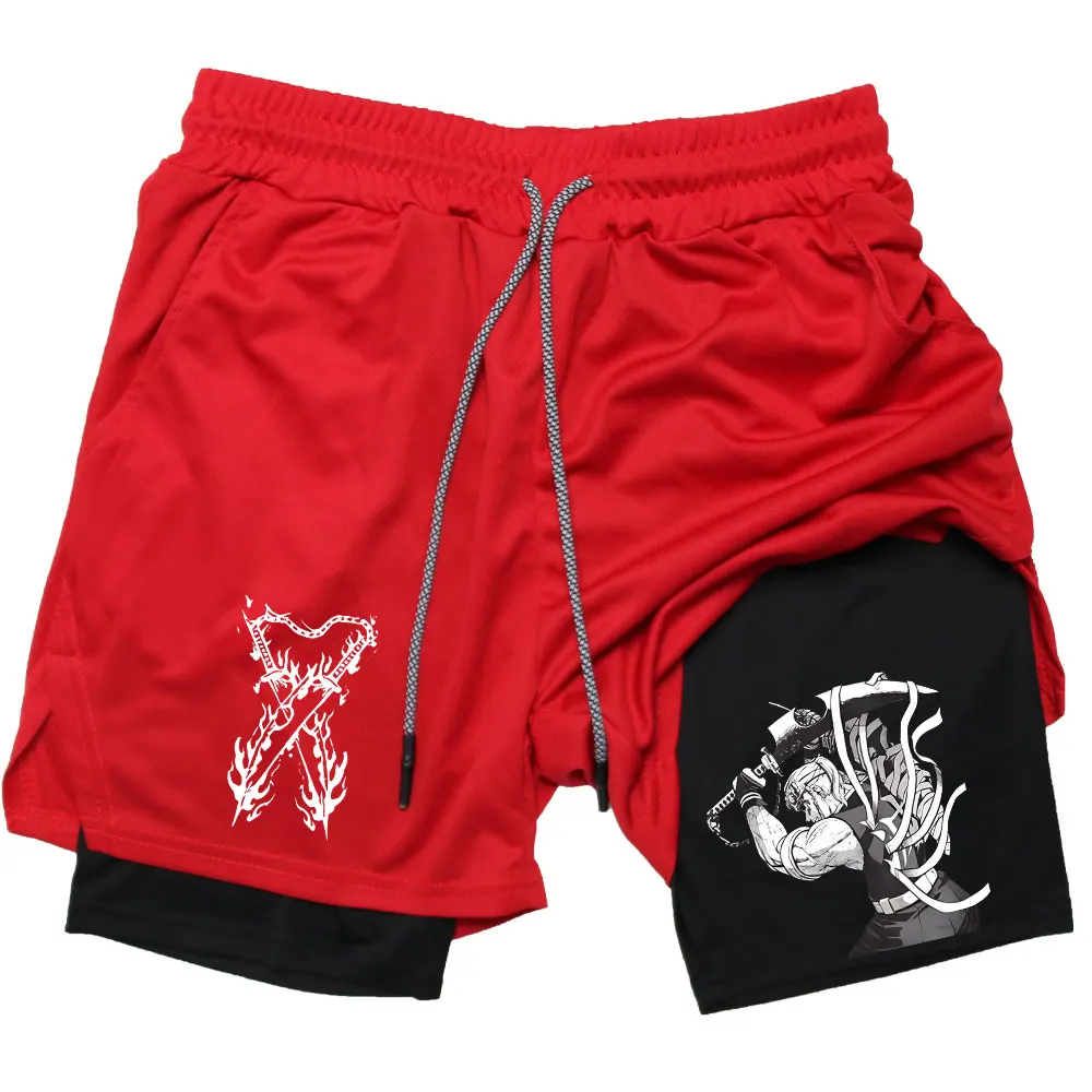 Men Performance Shorts Anime Demon Slayer Gym Shorts Summer Sports Fitness Workout Jogging Running Uzui Tengen Print Short Pants