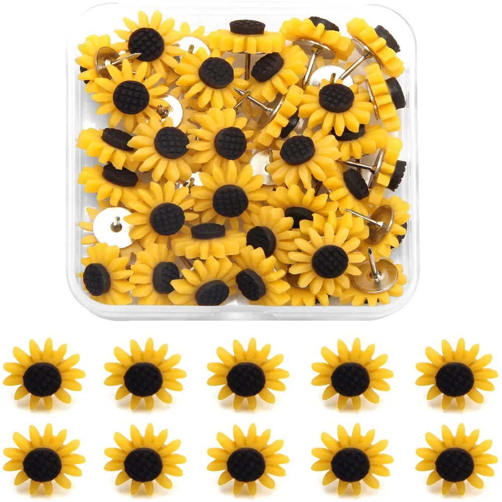 Thumbtack Sunflower Shape Push Pins Thumb Tacks for Notice Board Cork Board Paper Photo Wall Studs Pins Sationery Office Supplie