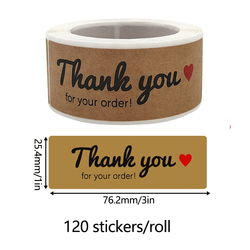 120 Pcs/Pack Thank You Kraft Paper Stickers Scrapbooking Rectangle Labels Adhesive Tape Handmade Thank You for Your Order