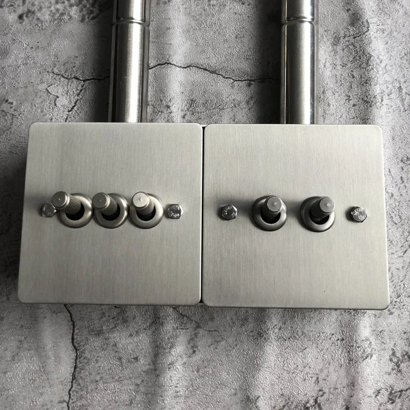 Wall Light Toggle Switch 1-4 Gang 2 Way Silver Stainless Steel Brushed Panel Switch EU Outlet