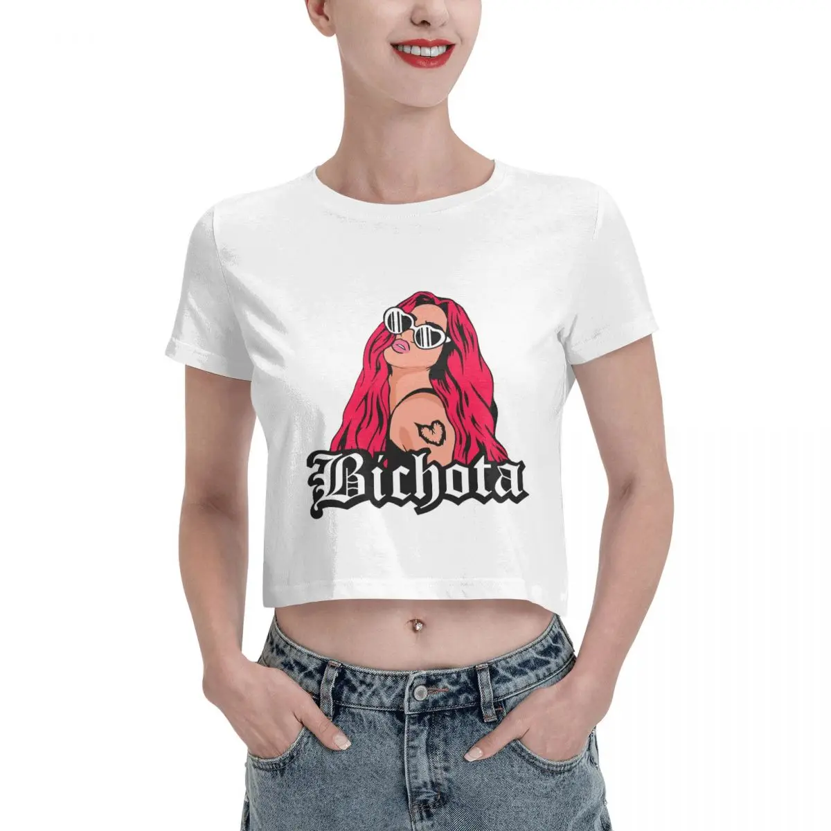 

Singer Karol G Graphic Bichota Tshirt Cartoon Graphic Tees Female Crop Top,Leak navel T-shirt