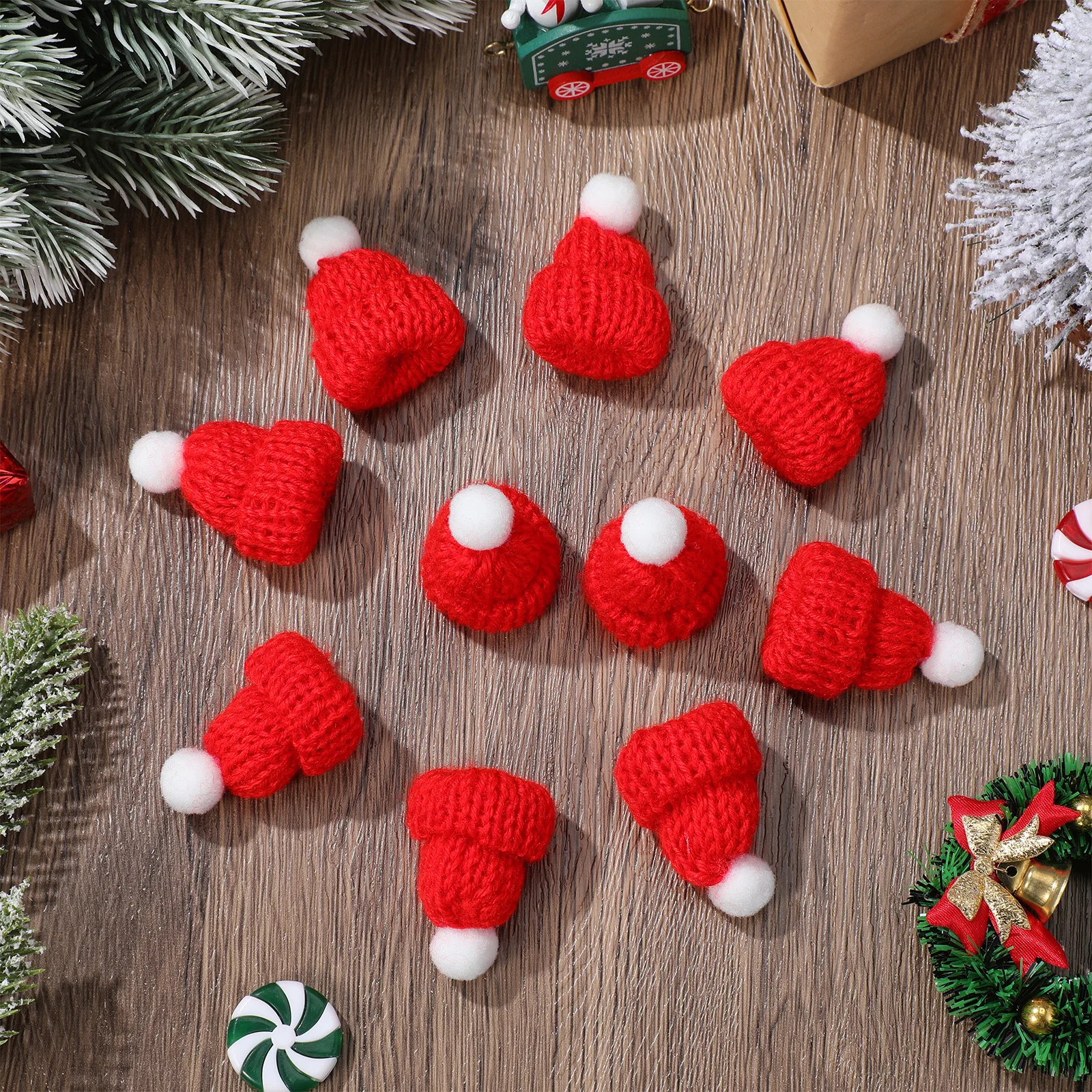 10pcs Christmas Accessories Knitted Santa Cap Diy Handmade Christmas Party Favors Party Favors Holiday Decoration Gift Dark Blue