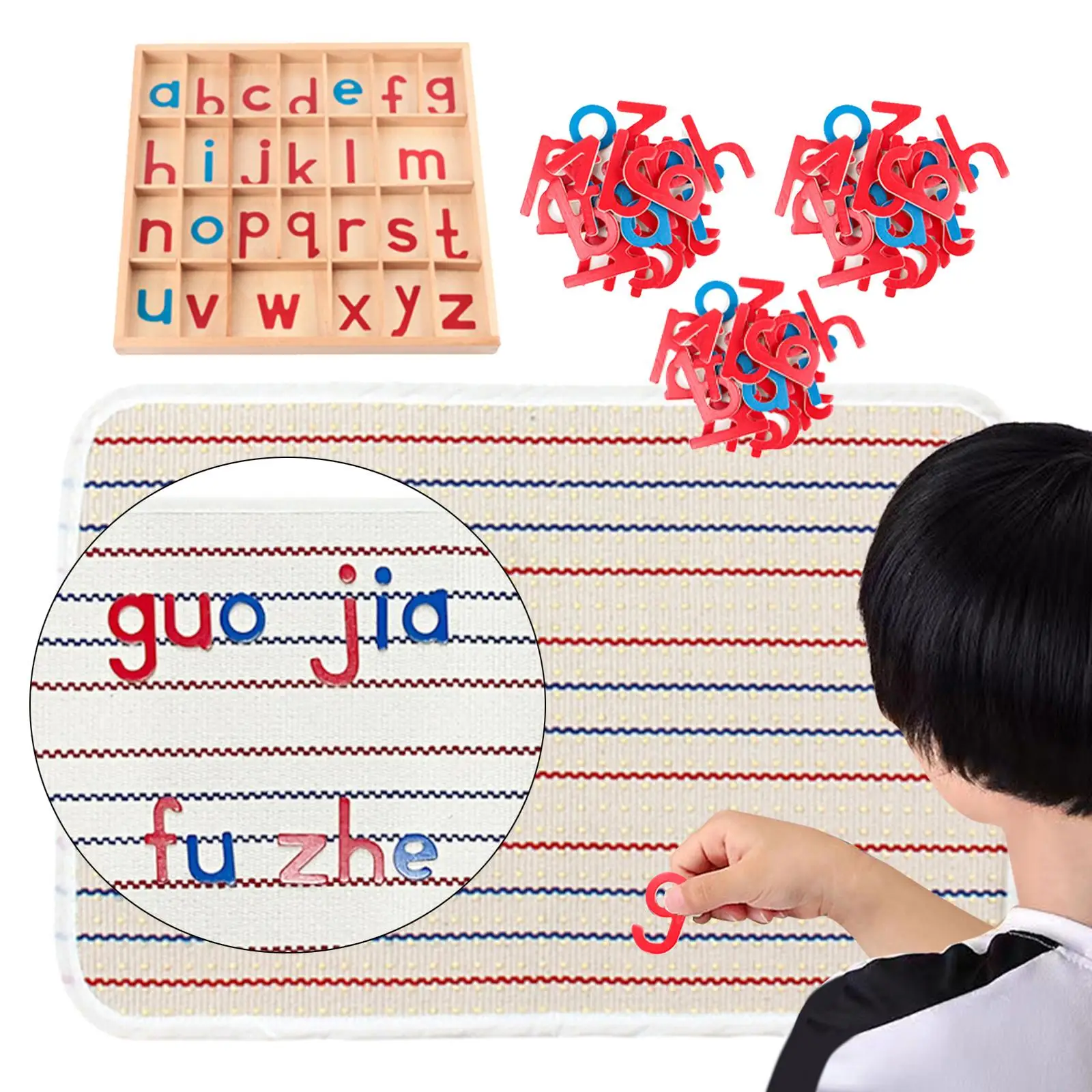 Montessori Movable Wood Alphabet Letters with Box and Mat for Toddlers Preschool Language Educational Toys