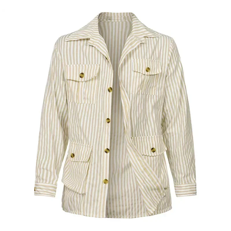 

2024 New Men's Coats for Autumn Winter European and American Men's Wear Plus-size Striped Hawaii Cargo Long-sleeved Shirt S-5XL