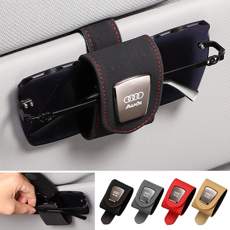 

For Audi Sline A3 A4 B9 A6 Q8 SQ8 Car Sunglasses Holder Clip Suede Sun Visor Eyeglasses Organizer Universal Leather Storage Clip