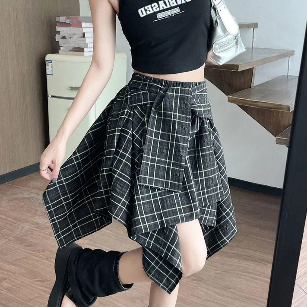 الحلو غير النظامية قمصان مربعة النقش تنورة الدانتيل متابعة ألف خط وهمية قطعتين التنانير عالية الخصر حار فتاة نمط منقوشة السراويل تنورة عطلة