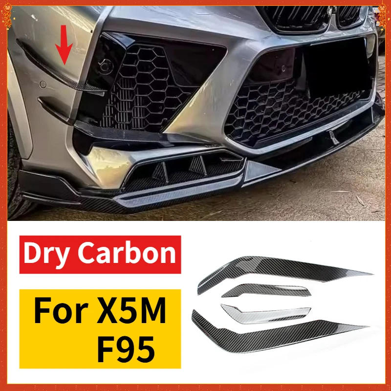 

For BMW X5M F95 Real Dry Carbon Fiber Front Bumper Side Wings Carbon Fiber Bumper Canard Winglet Fins body kit 2019+Accessories