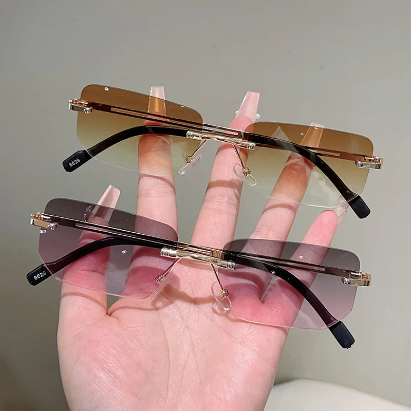 Y2k خمر بدون شفة مربع النظارات الشمسية النساء للرجال العلامة التجارية الفاخرة مصمم نظارات شمسية فاسق شعبية قطع الماس النظارات