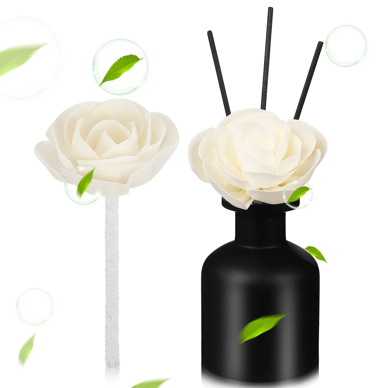 

2pcs Scented Flowers Camellia Fragrance Cotton Rope Wick Faux Flower Home Office Bedroom Room Fragrance Diffuser Replacement