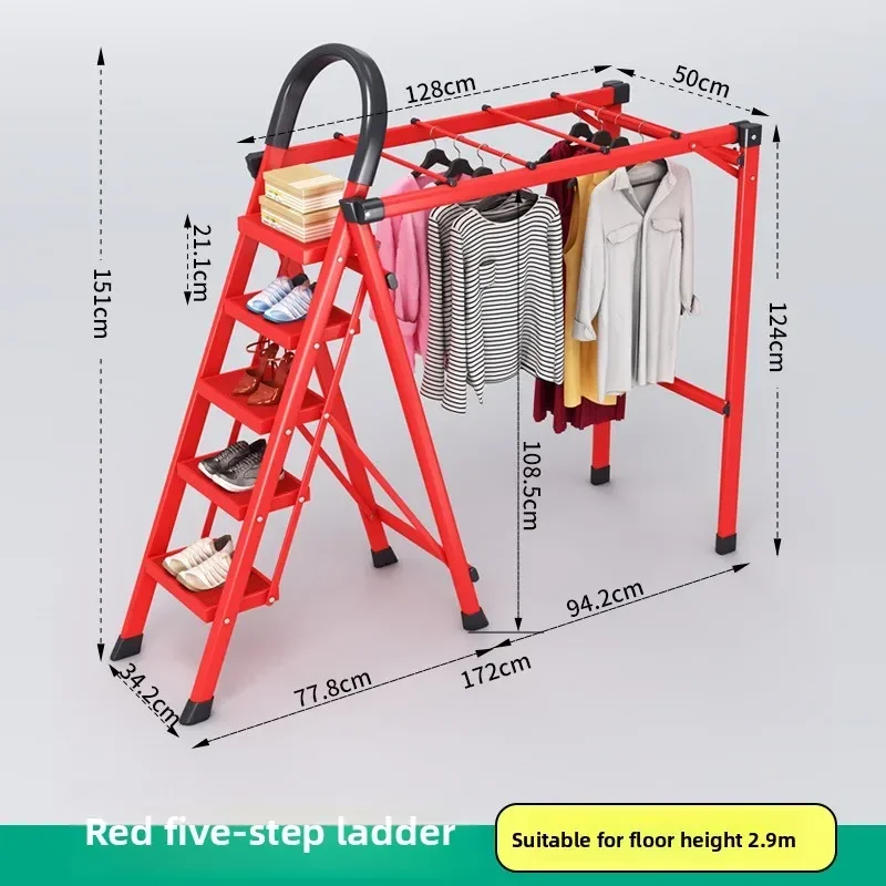 Household Goods Clothes Rack Ladder Household Folding Telescopic Dual-purpose Multifunctional Herringbone Ladder Landing Light.