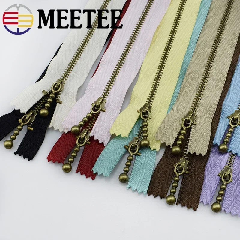 10pc Meetee Metal Zippers 15/20/30/40cm 3# Close-end Zip Bronze for DIY Sewing Bags Jeans Shoes Clothing Tailor Craft Acessories