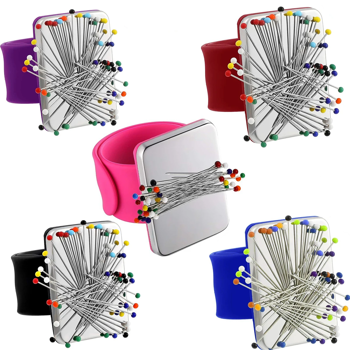 1Set Magnetic Wrist Sewing Pincushion with 100Pcs Ball Head Sewing Pins Set Wrist
