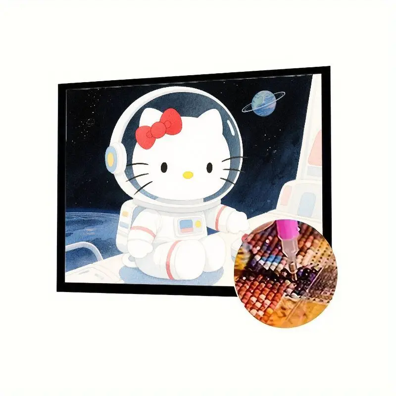 

1PC Hello Kitty Astronaut 5D Diamond Painting Kit, Cute Kawaii Cartoon Cat in Space with Planet Full Drill Diamond Art for DIY H