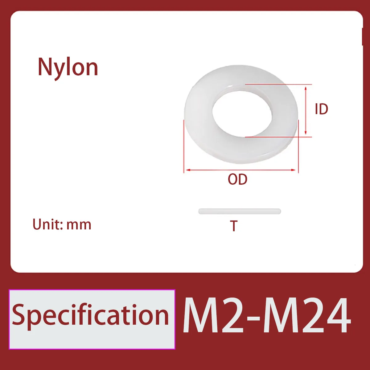 M2-M24 White/Black Nylon Flat Washer - Insulation Gasket Ring Plane Spacer forHardware Fastener Accessories