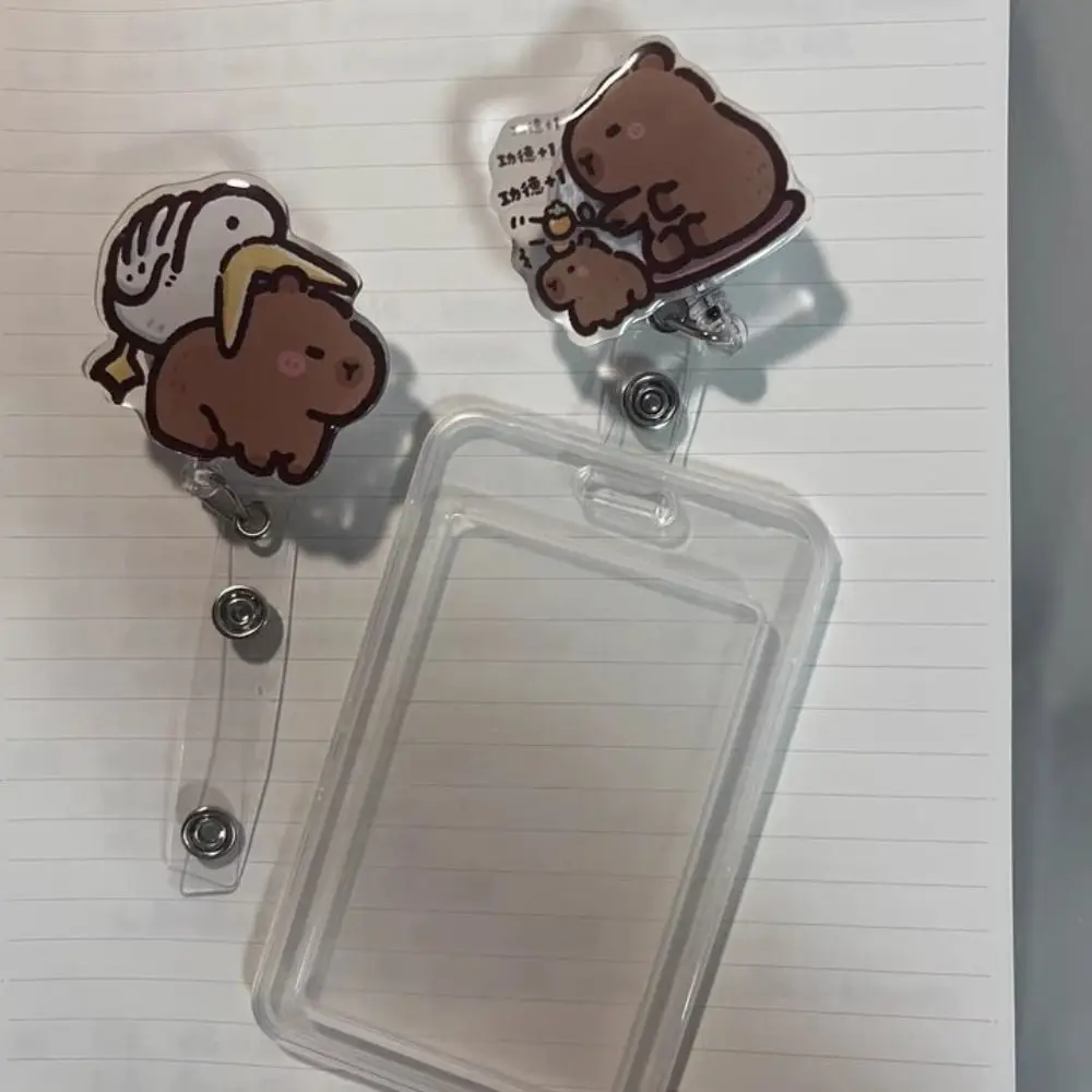 Acrylic Capybara Badge Reel Cartoon ID Card Clips Name Card Holder 360 Rotating Alligator Clip Work Card Clips
