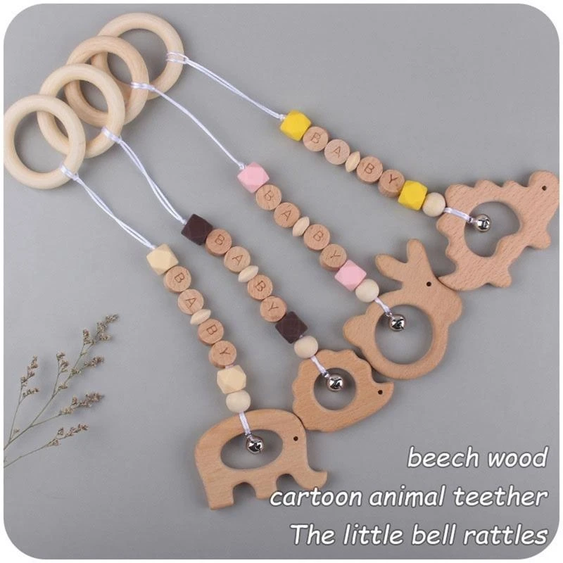 Baby Beech Hanging Pendants 4pcs/set Knitting for Doll Ring Teether Teething Nursing Rattle Toy for Stroller Gym Newborn 15UB