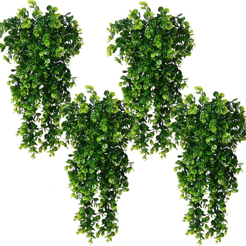 Eukalyptusblatt, künstliche Pflanzenrebe, zum Aufhängen, grüne Kunstpflanze für Zuhause, Raumdekoration, Garten, Hochzeit, Dekoration, Outdoor-Ornament – Detail 7