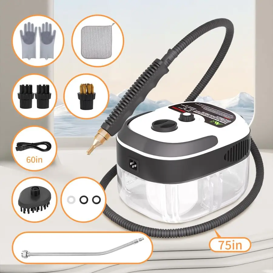 Pressurized Steam Cleaner,2500W Handheld High Temp Portable Cleaning Machine, Cleaning for Couch, Auto, Floor and More White