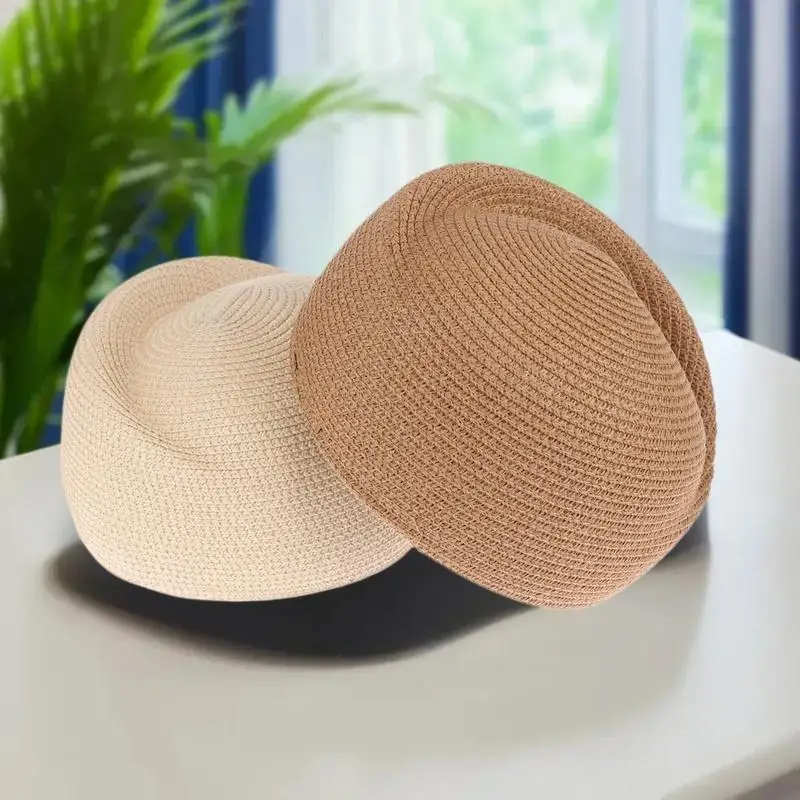 Ladies Solid Color Straw Beret Hat Summer Sun Cap Hostess Pillbox Hat For Women Retro Versatile Casual Painter Hat