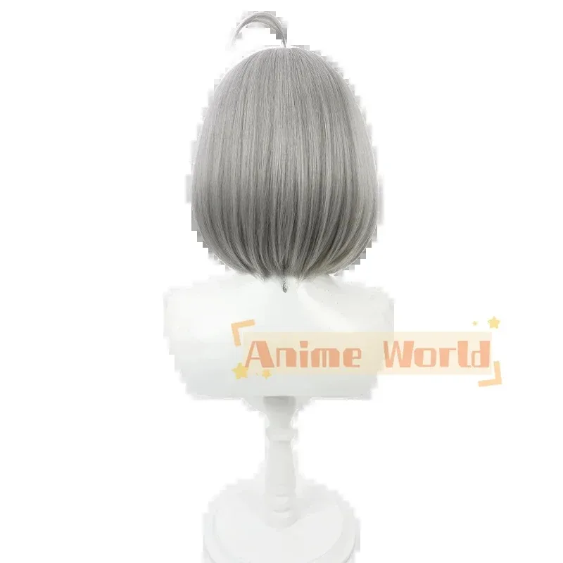 2025 11 كسر الثلج السنط تأثيري قصير رمادي مقاومة للحرارة الشعر الاصطناعية هالوين دور اللعب حفلة كرنفال + غطاء شعر مستعار مجاني