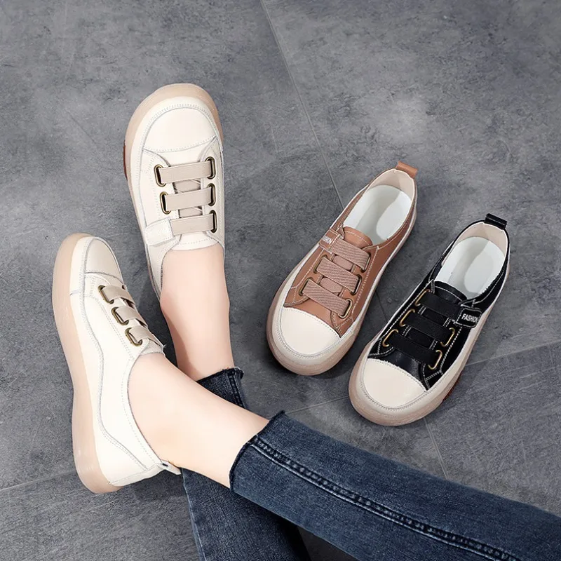 Women Spring Summer Genuine Leather Shallow Sneakers Running Jogging Shoes Youth Student Girls Soft Sole Flats Trainers Trendy