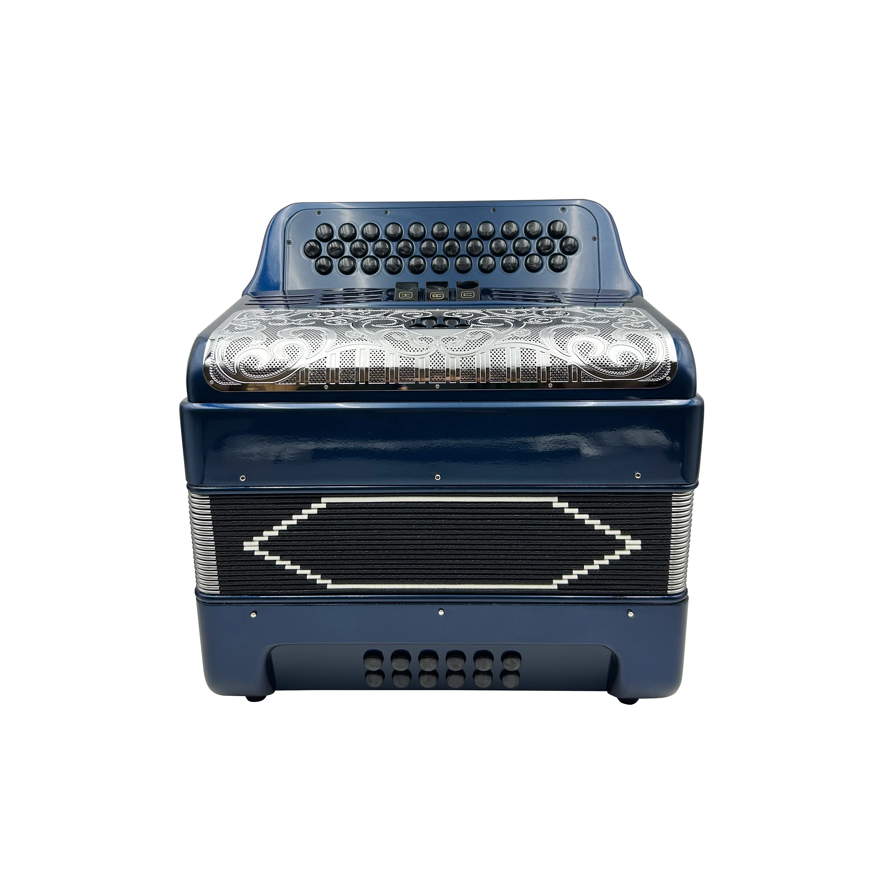 JB3412C Diatonic Professional Accordion 34 Buttons 12 Bass 3 Registers Deep Blue Wood Body Silver Grill Black