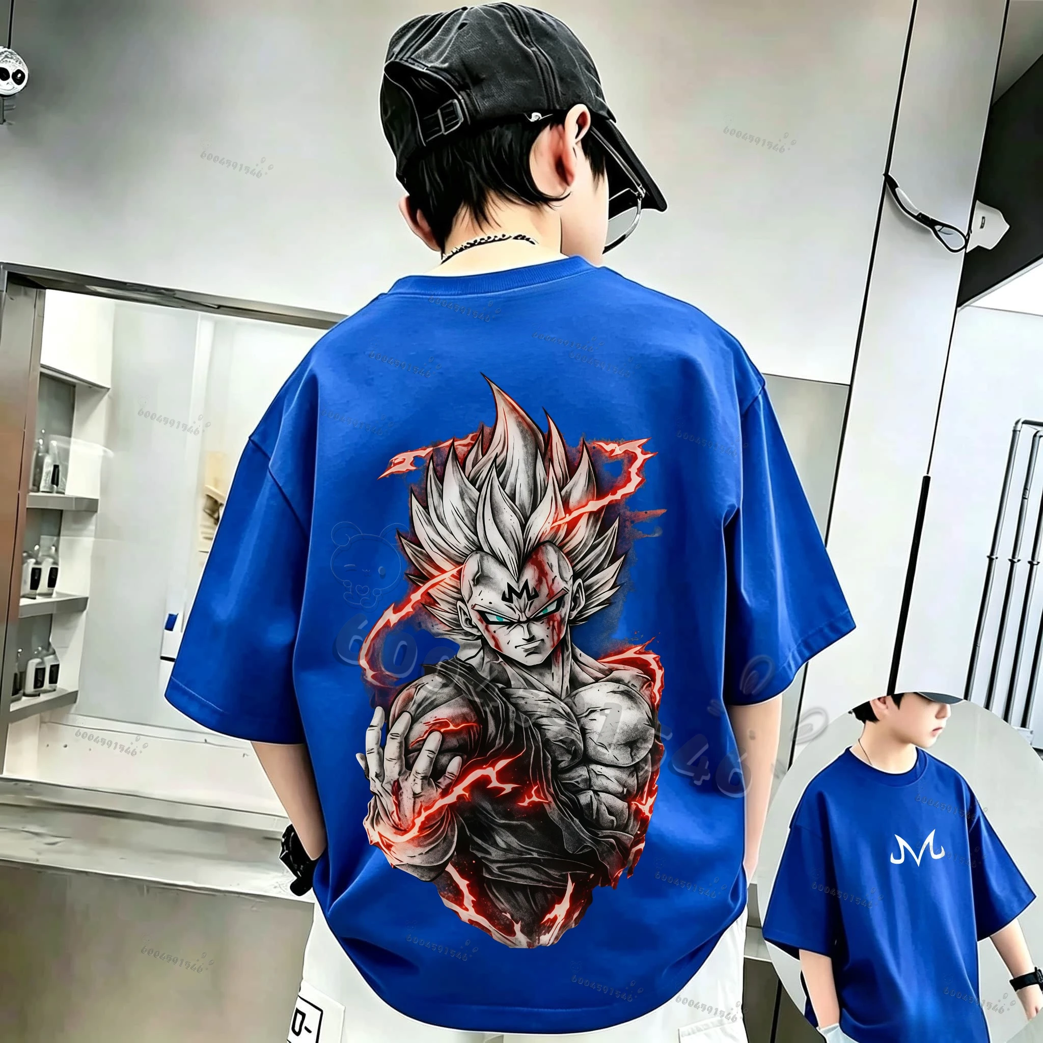Dragon Ball Z Japanese anime villain Beegita children's pure cotton T-shirt, loose and trendy men's round-neck T-shirt