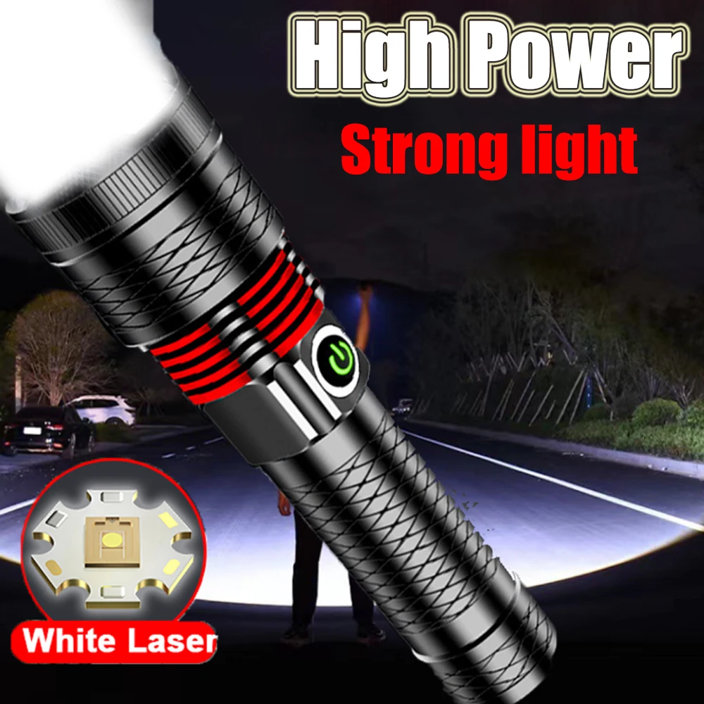 High Power Rechargeable Strong light LED Flashlights White Laser Lamp Beads aluminumalloy flashlight Super Bright LanternCamping