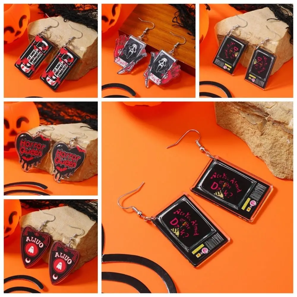 With Double Faced Halloween Acrylic Earrings Drop-shaped Spindly Funny Dangle Earrings Simple Style Ghost Dark Skull Earrings