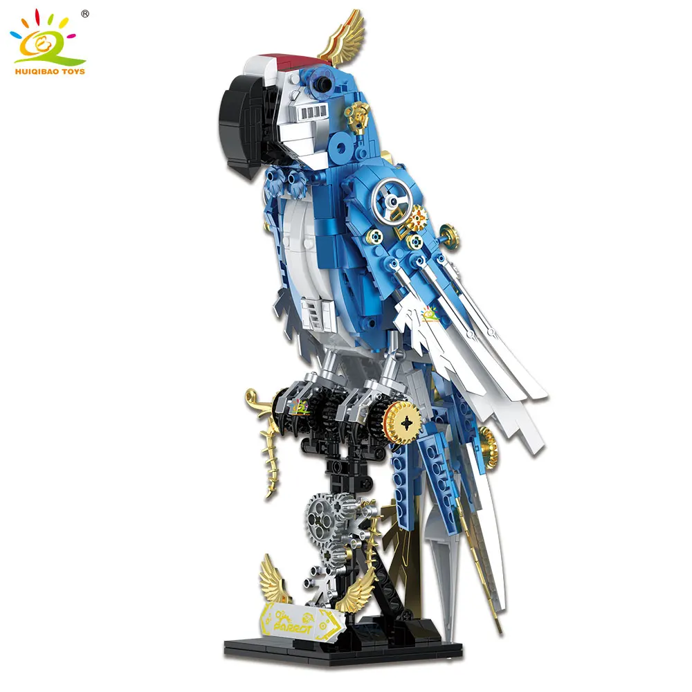 HUIQIBAO 679PCS MOC Mechanical Parrot Model Mini Building Block Animal Birds Series Technical Brick Children Toy Desk Decoration