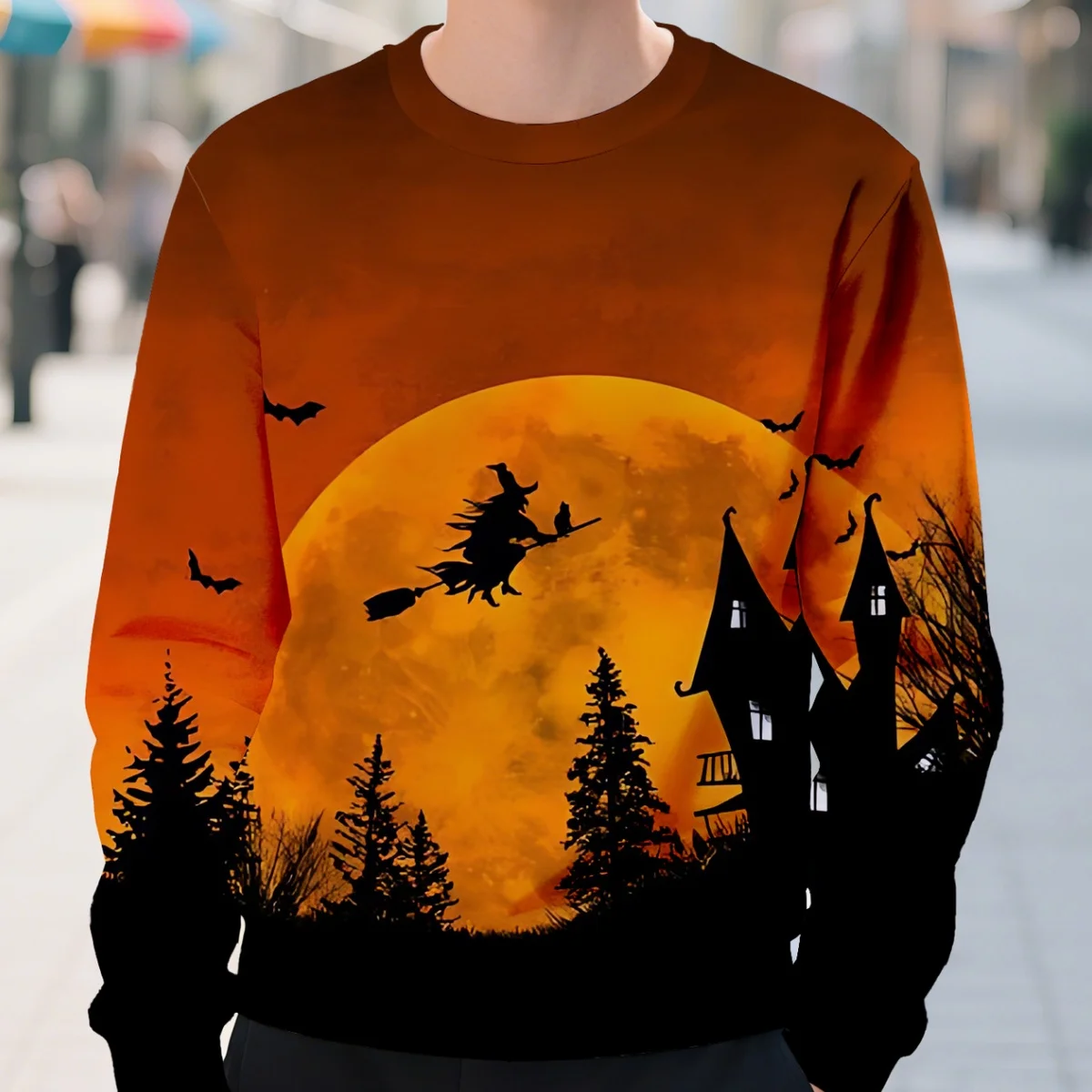 

2025 Fashion New Halloween Element Graphic 3D Printed O-neck Hoodies For Men Spring And Autumn Casual Loose Hoodless Sweatshirt