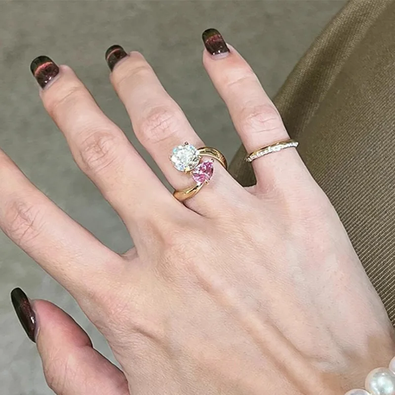 Foxanry Sparkling Water Drop Zircon Rings For Women Girls Trendy Elegant Romantic Sweet Temperament Wedding Bride Jewelry Gifts